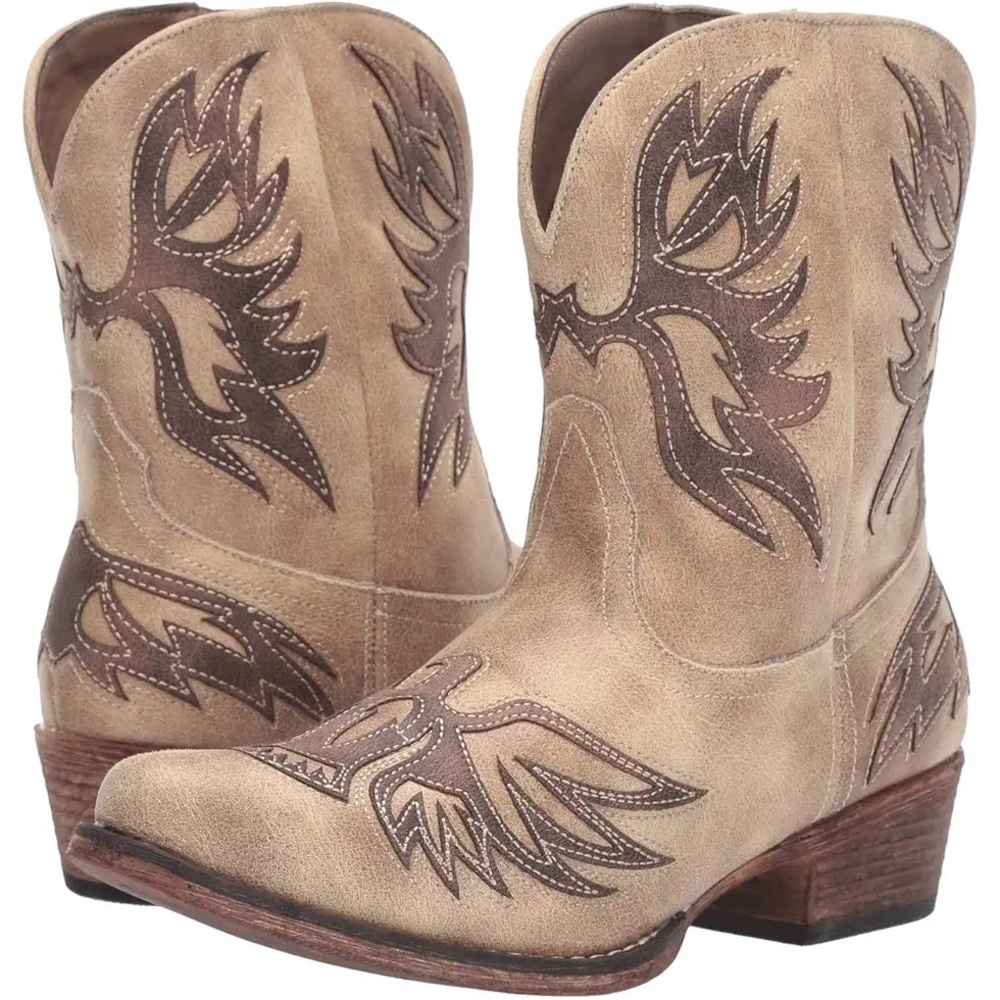 Roper Tan and Brown Suede Western Ankle Booties